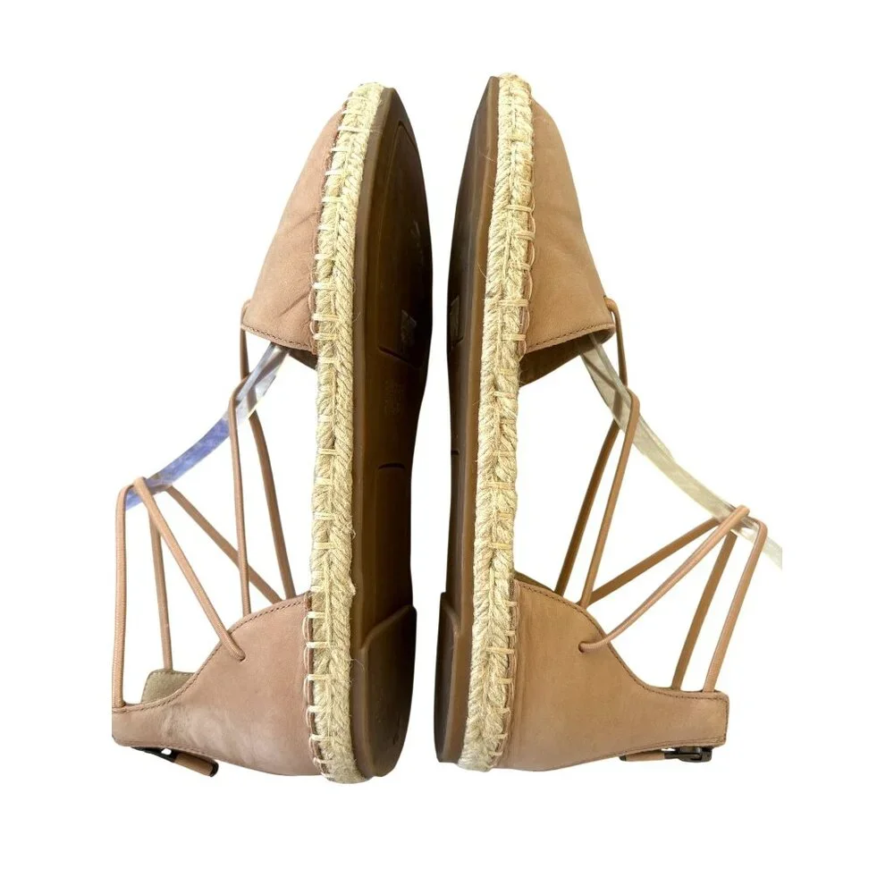 Eileen Fisher Lace Up Leather Espadrilles Rose Pink Zip Heels‎ Size 5.5 Flats